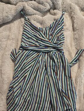 Olivaceous Light Blue Striped Wrap Dress M